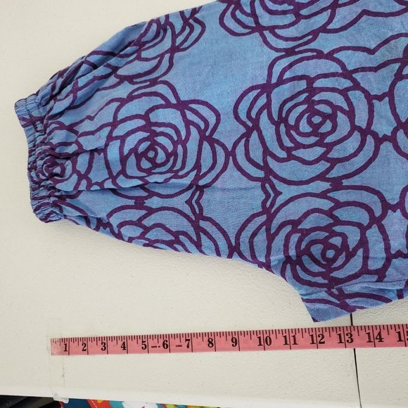 FLAX Womens 100% Linen Pull On Wide Leg Flood Pants Size S Blue Floral Lagenlook - Picture 5 of 9